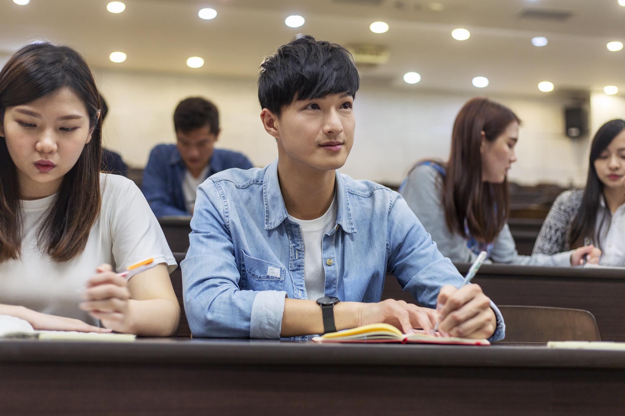 international student listening in class